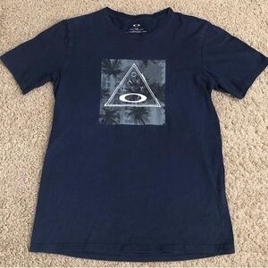 Men’s Oakley Palm Trees Triangle Logo Navy Blue T-Shirt size M 100% cotton